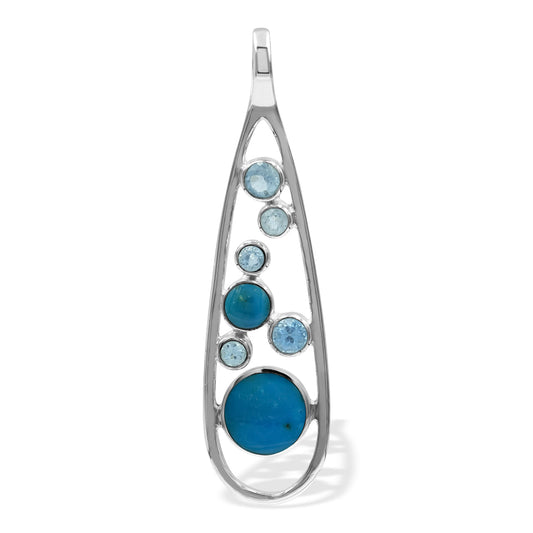 Starborn Mixed Peruvian Blue Opal and Faceted Blue Topaz Teardrop Elongated Frame Pendant in Sterling Silver