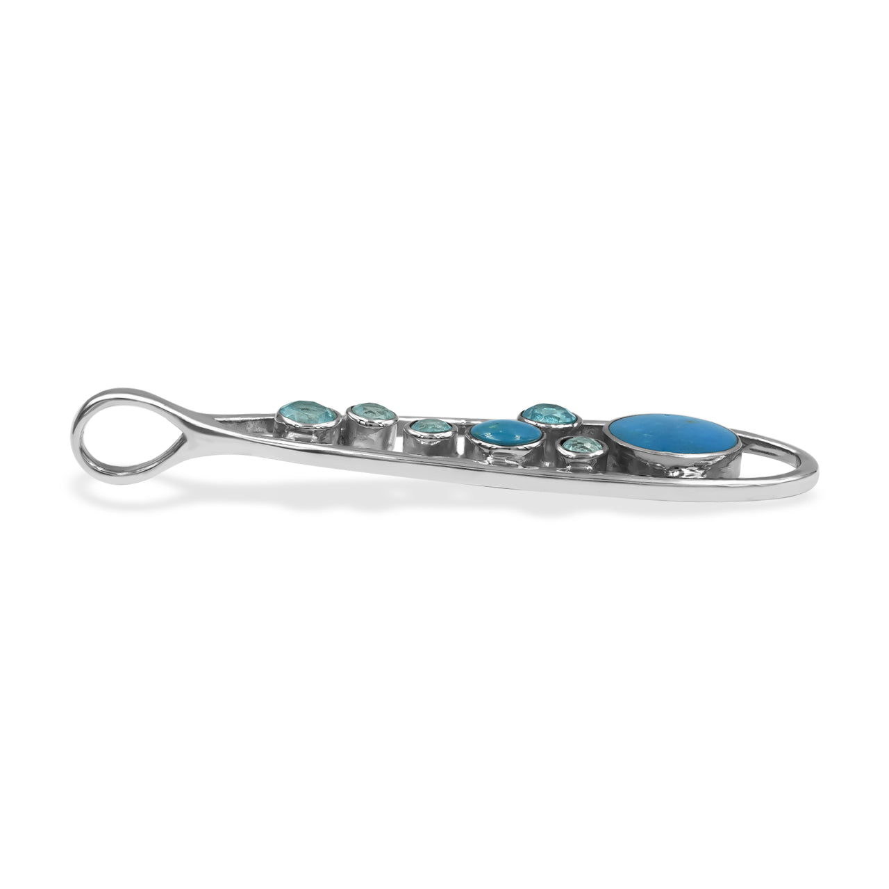 Starborn Mixed Peruvian Blue Opal and Faceted Blue Topaz Teardrop Elongated Frame Pendant in Sterling Silver