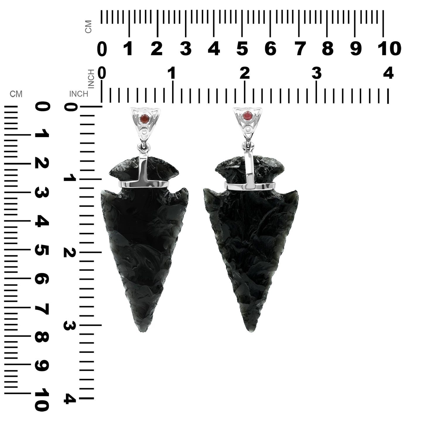 Starborn Obsidian Arrowhead Pendant with Filigree Garnet Gemstone Bale in Sterling Silver