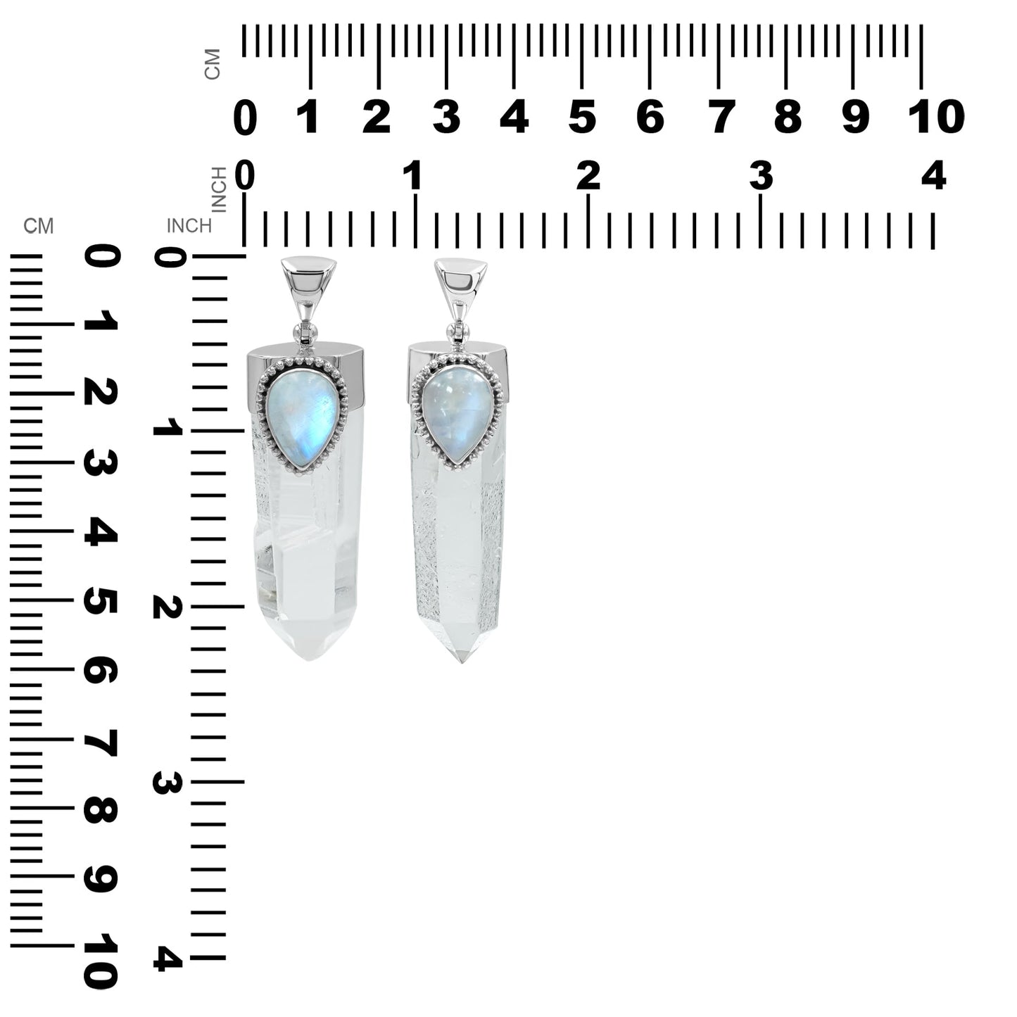 Starborn Quartz Crystal and Rainbow Moonstone Pendant in Sterling Silver