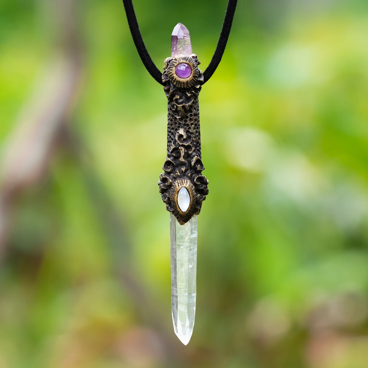 Starborn Quartz Crystal Wand Pendant with Vera Cruz Amethyst