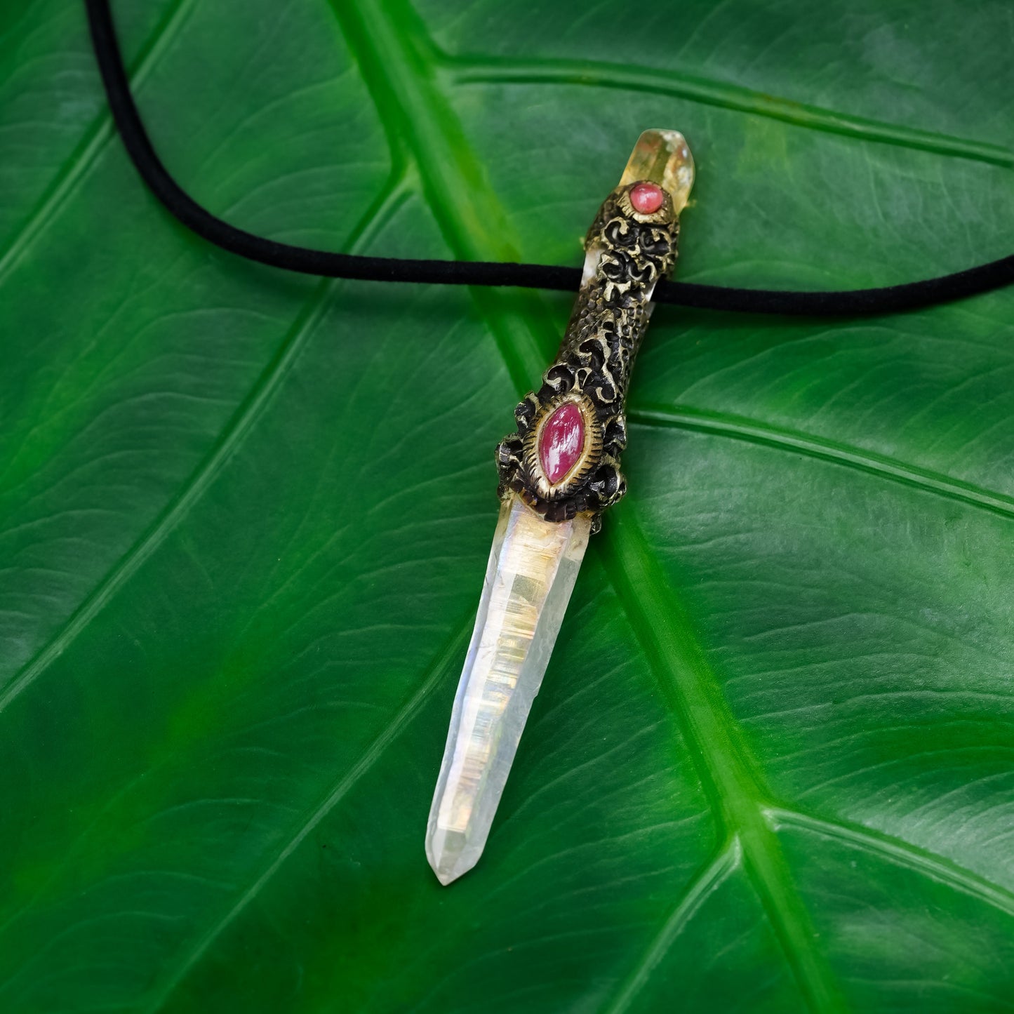Starborn SI Opal Quartz Crystal Wand Pendant with Garnet