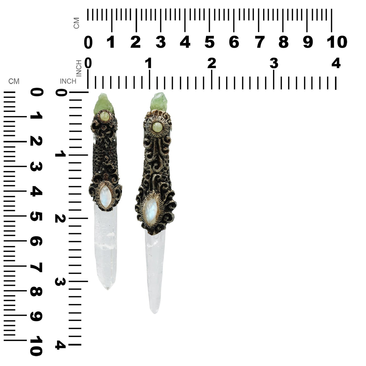 Starborn Quartz Crystal Wand Pendant with Rainbow Moonstone and Rough Peridot
