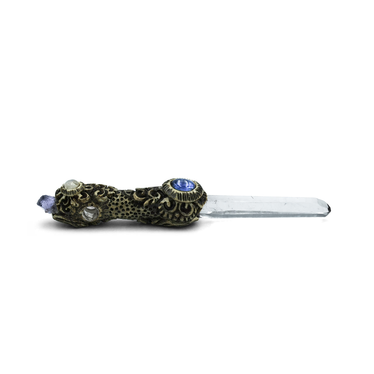 Starborn Quartz Crystal Wand Pendant with Iolite, Kyanite and Rainbow Moonstone