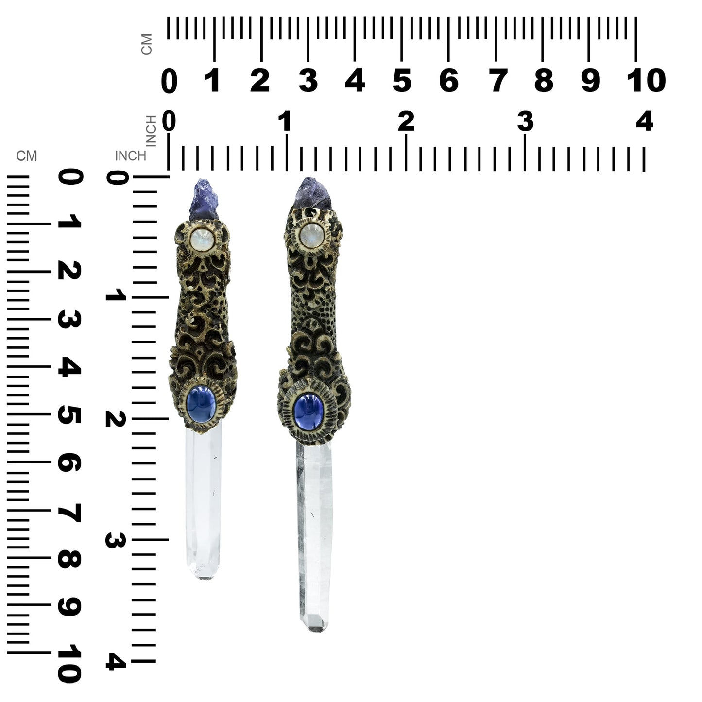 Starborn Quartz Crystal Wand Pendant with Iolite, Kyanite and Rainbow Moonstone