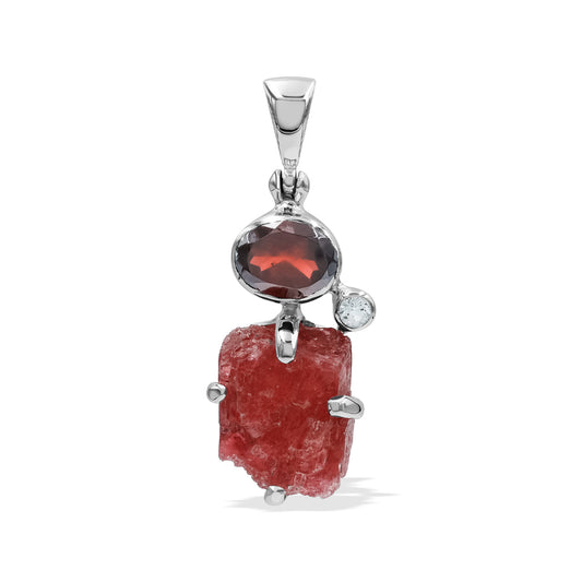 Starborn Garnet, Rhodonite, and White Topaz Pendant in Sterling Silver