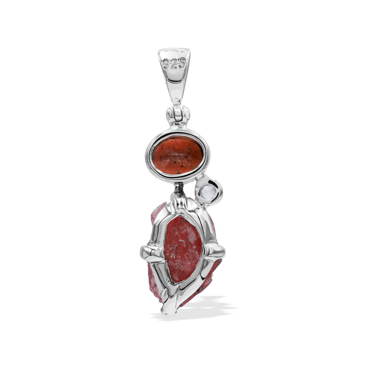 Starborn Garnet, Rhodonite, and White Topaz Pendant in Sterling Silver