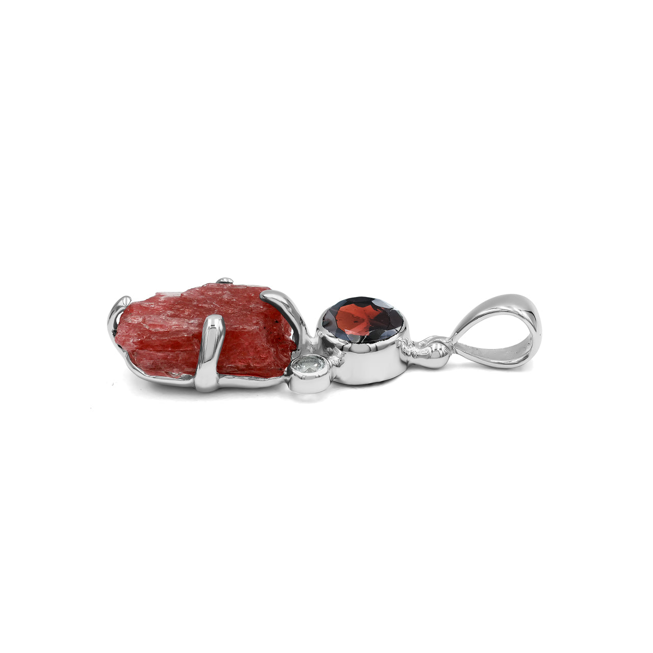 Starborn Garnet, Rhodonite, and White Topaz Pendant in Sterling Silver