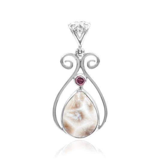 Starborn Pink Natrolite and Tourmaline Scrollwork Pendant in Fine Sterling Silver