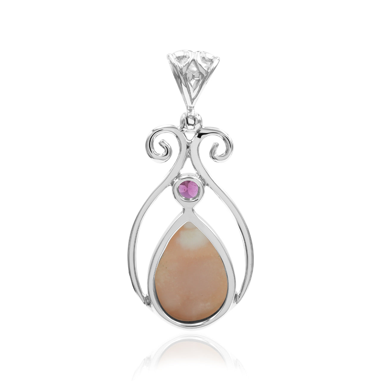 Starborn Pink Natrolite and Tourmaline Scrollwork Pendant in Fine Sterling Silver