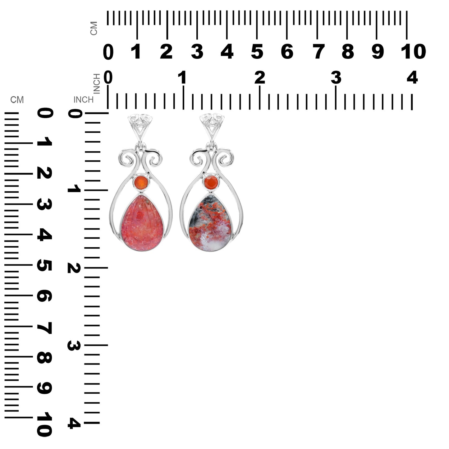 Starborn Magma Chalcedony with Faceted Carnelian Scrollwork Pendant in Sterling Silver