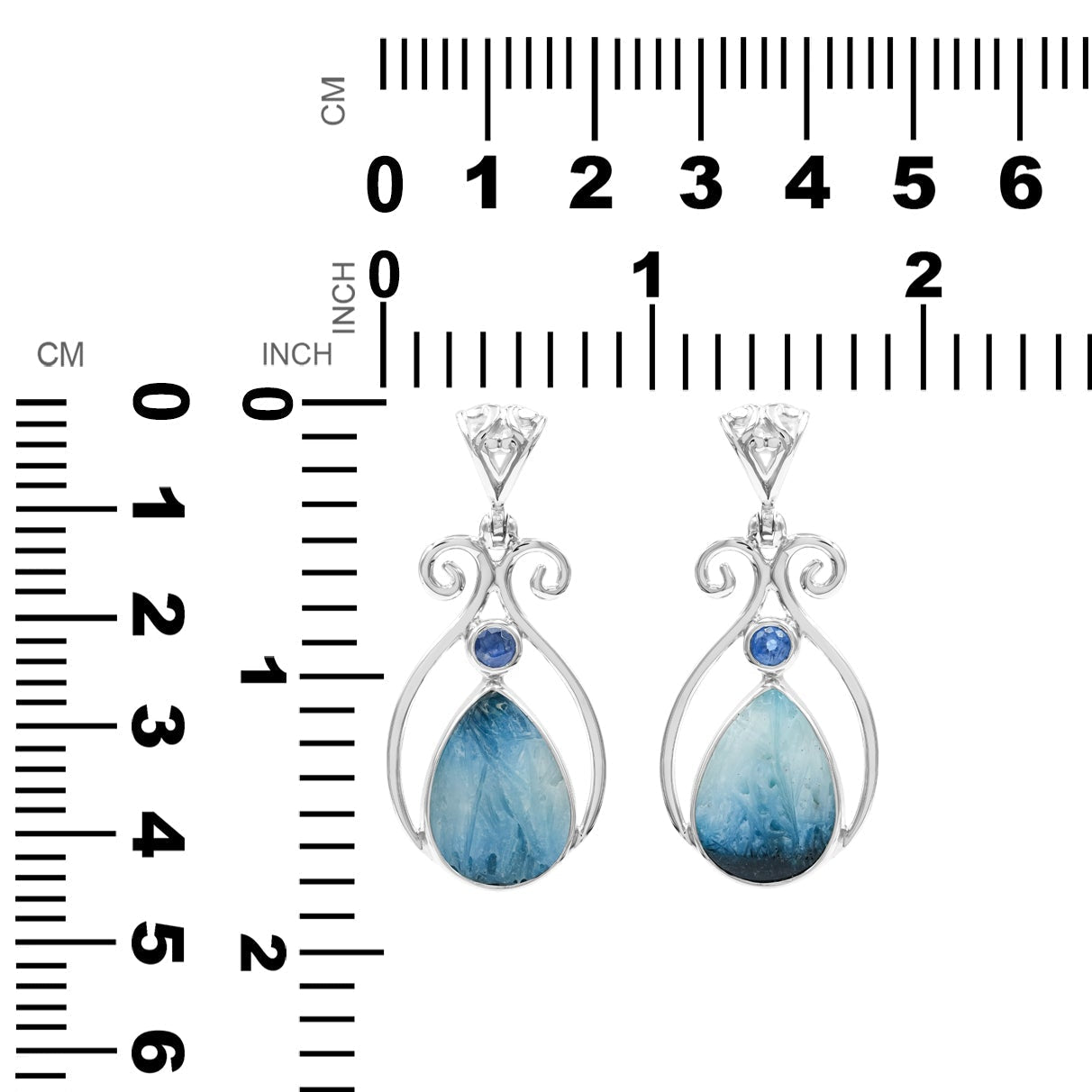 Starborn Blue Ice Glacierite with Faceted Kyanite Scrollwork Pendant in Sterling Silver