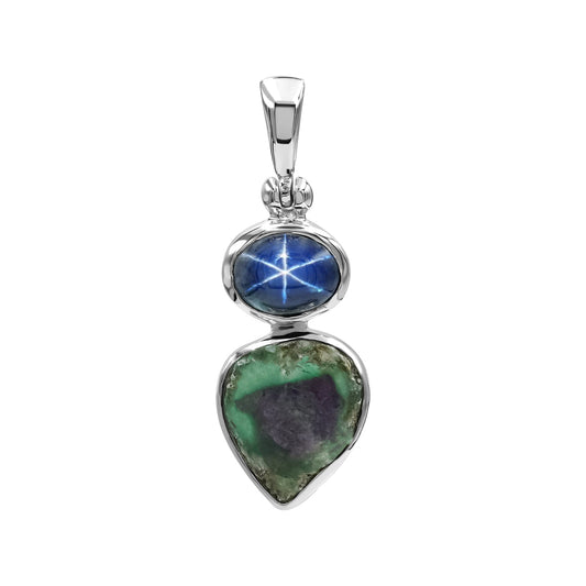 Starborn Star Sapphire and Bi-color Ruby Pendant in Sterling Silver