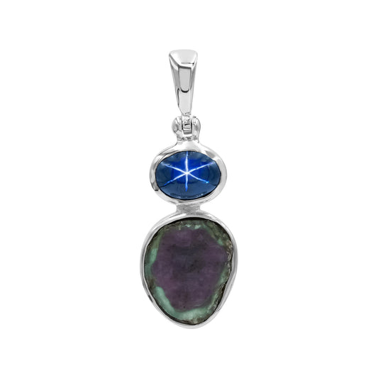 Starborn Star Sapphire and Bi-color Ruby Pendant in Sterling Silver
