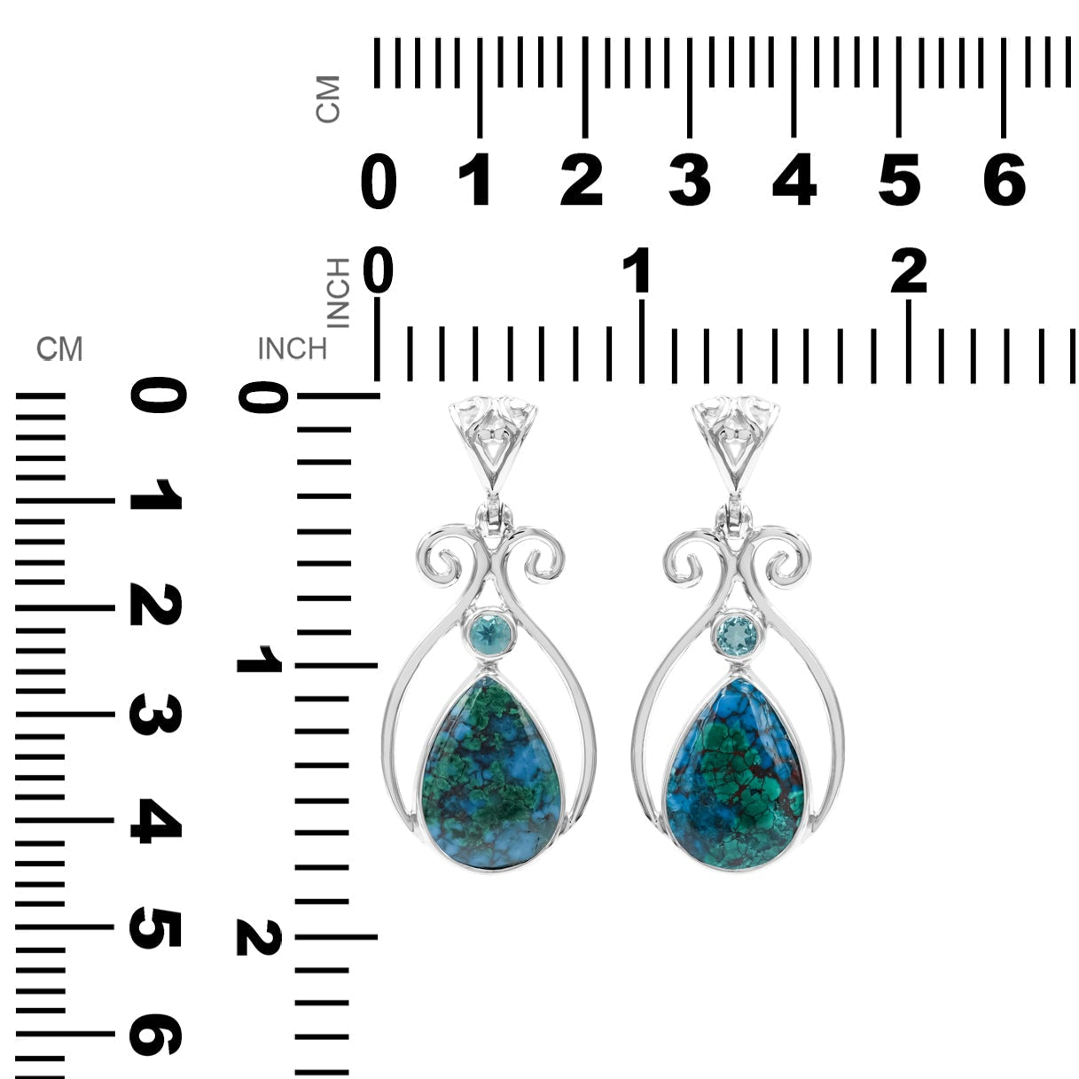 Starborn Chrysocolla and Faceted Apatite Scrollwork Pendant in Sterling Silver