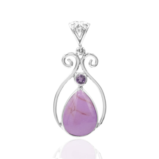 Starborn Phosphosiderite and Amethyst Scrollwork Pendant in Sterling Silver
