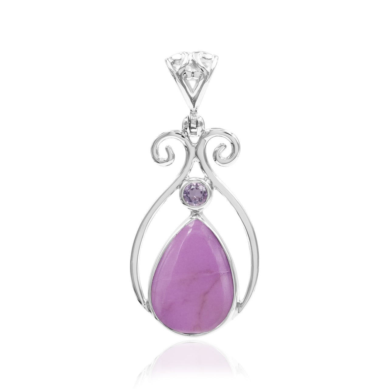 Starborn Phosphosiderite and Amethyst Scrollwork Pendant in Sterling Silver