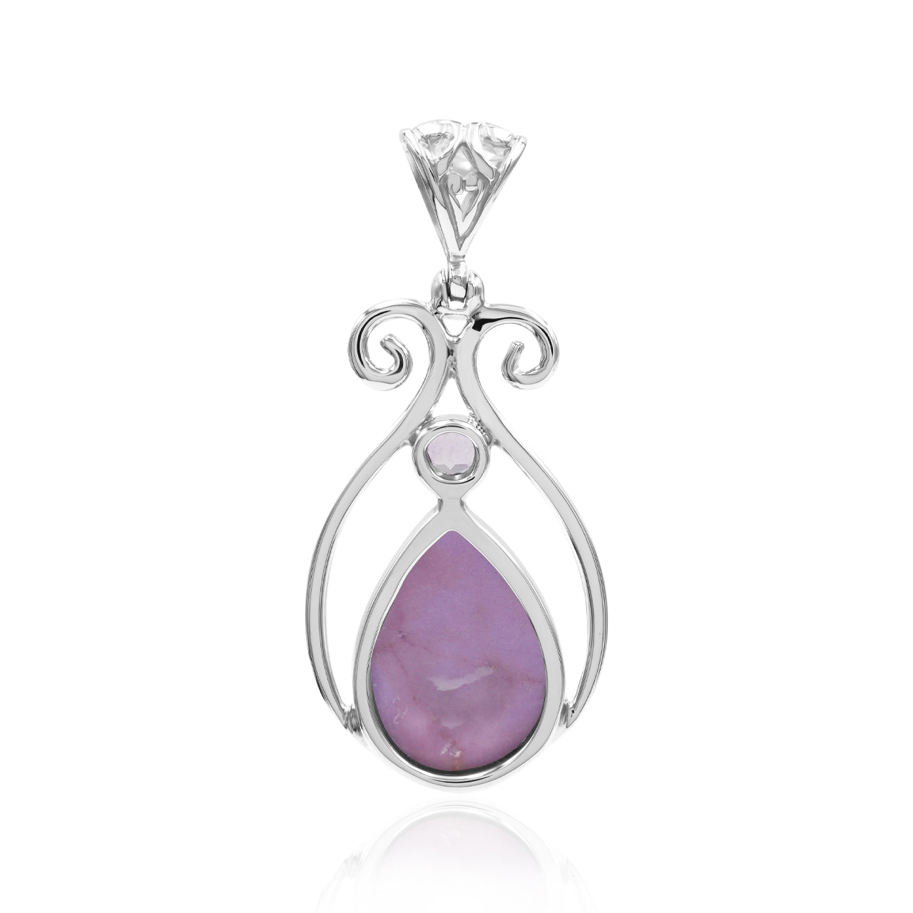 Starborn Phosphosiderite and Amethyst Scrollwork Pendant in Sterling Silver