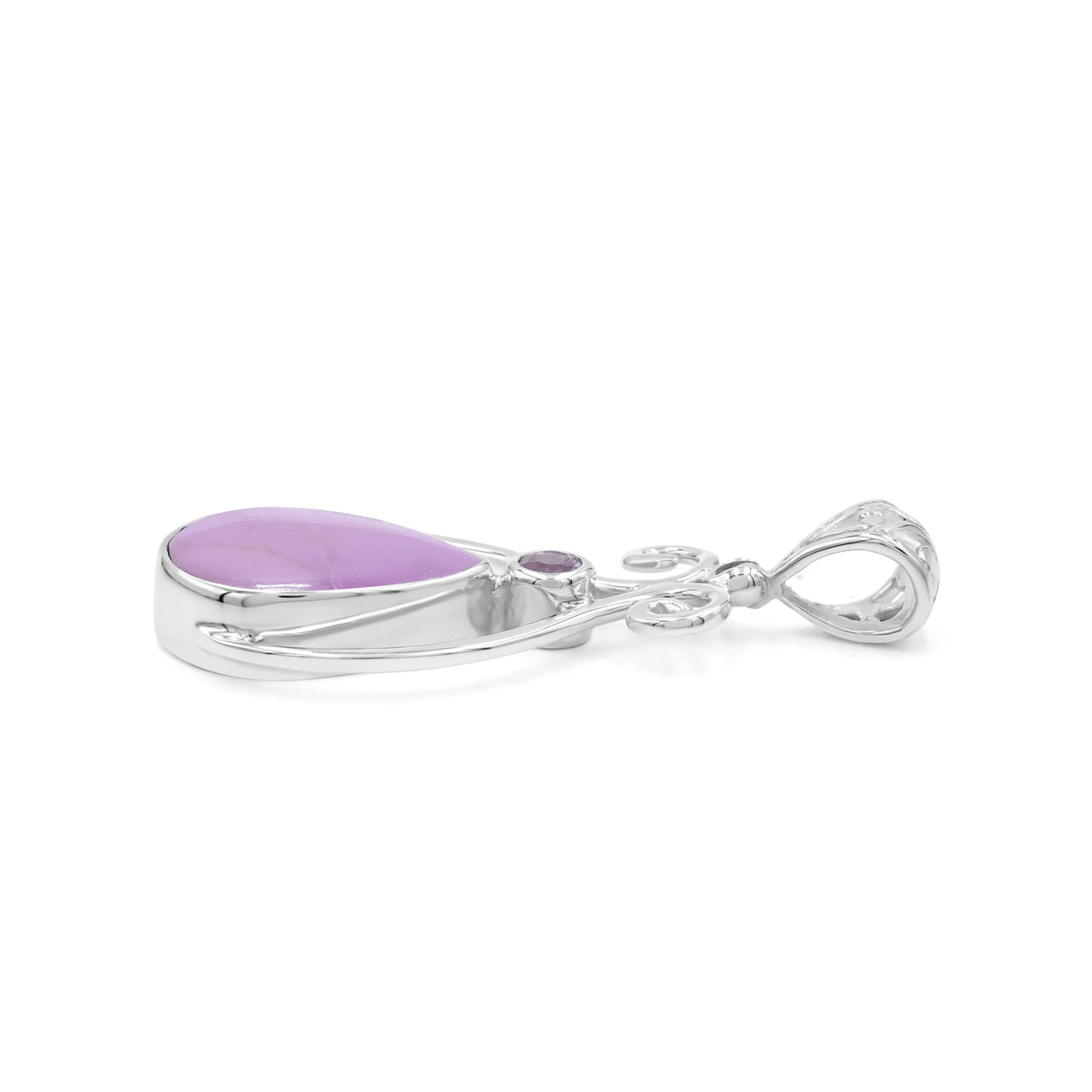 Starborn Phosphosiderite and Amethyst Scrollwork Pendant in Sterling Silver