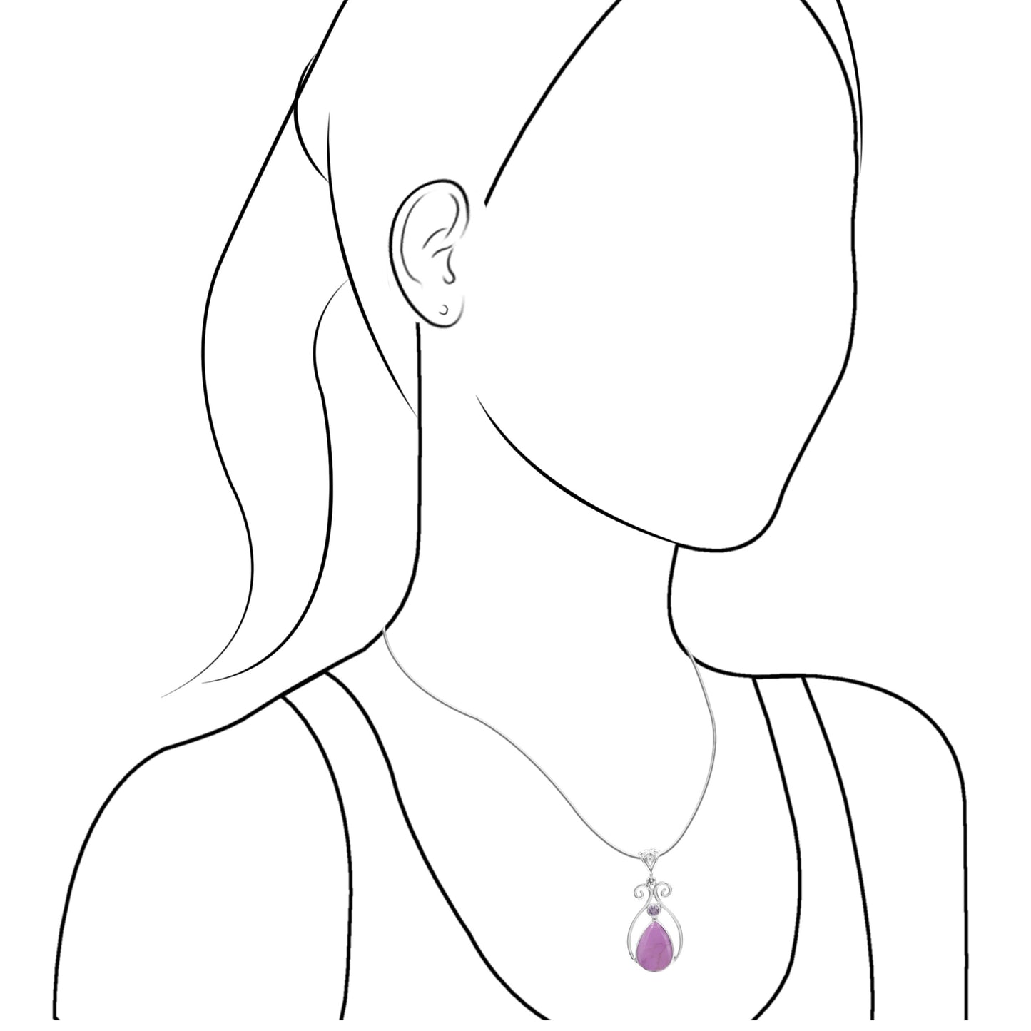 Starborn Phosphosiderite and Amethyst Scrollwork Pendant in Sterling Silver