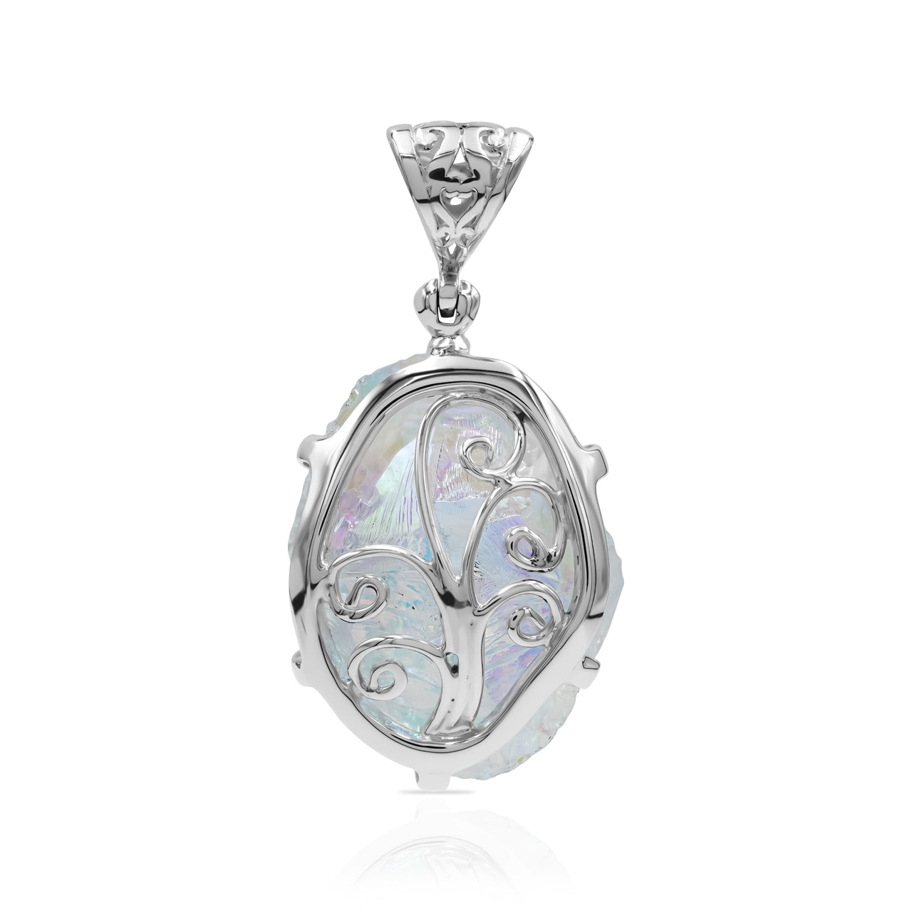 Starborn Angel Aura Quartz Rough with Rainbow Moonstone Pendant in Sterling Silver