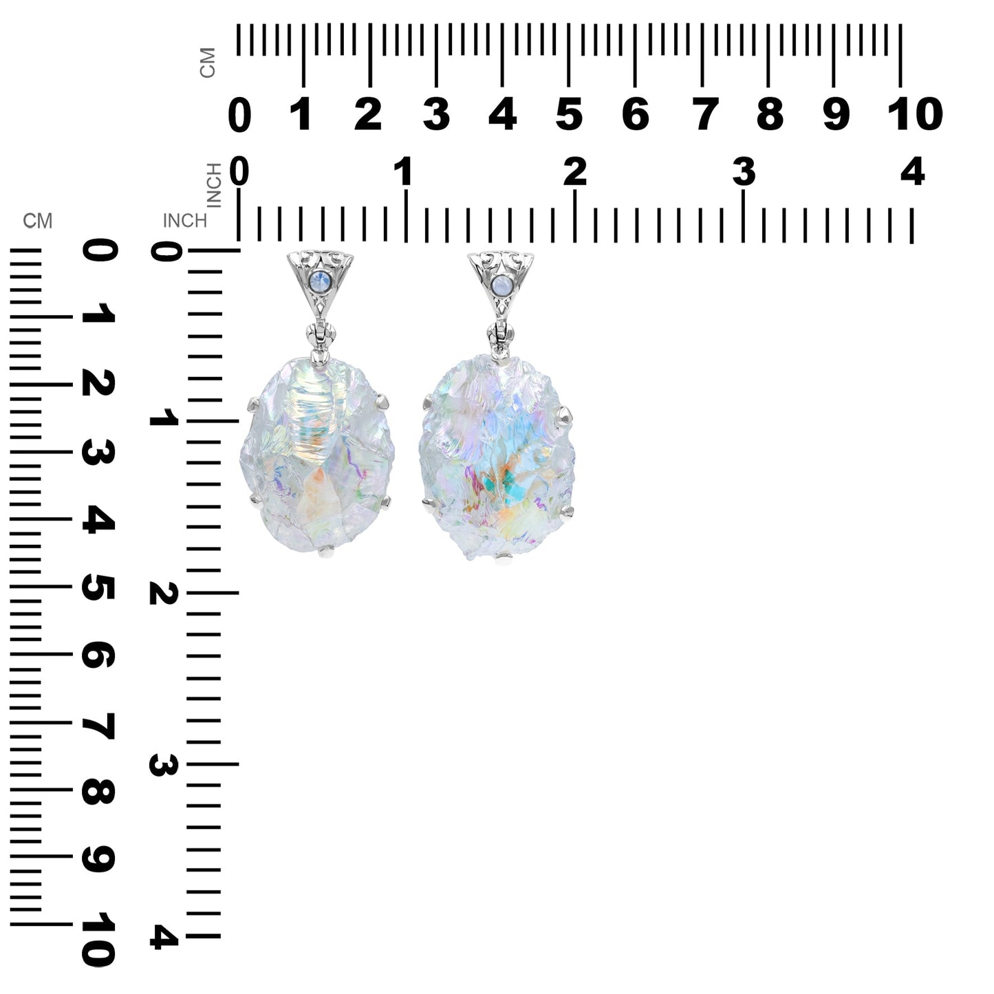 Starborn Angel Aura Quartz Rough with Rainbow Moonstone Pendant in Sterling Silver