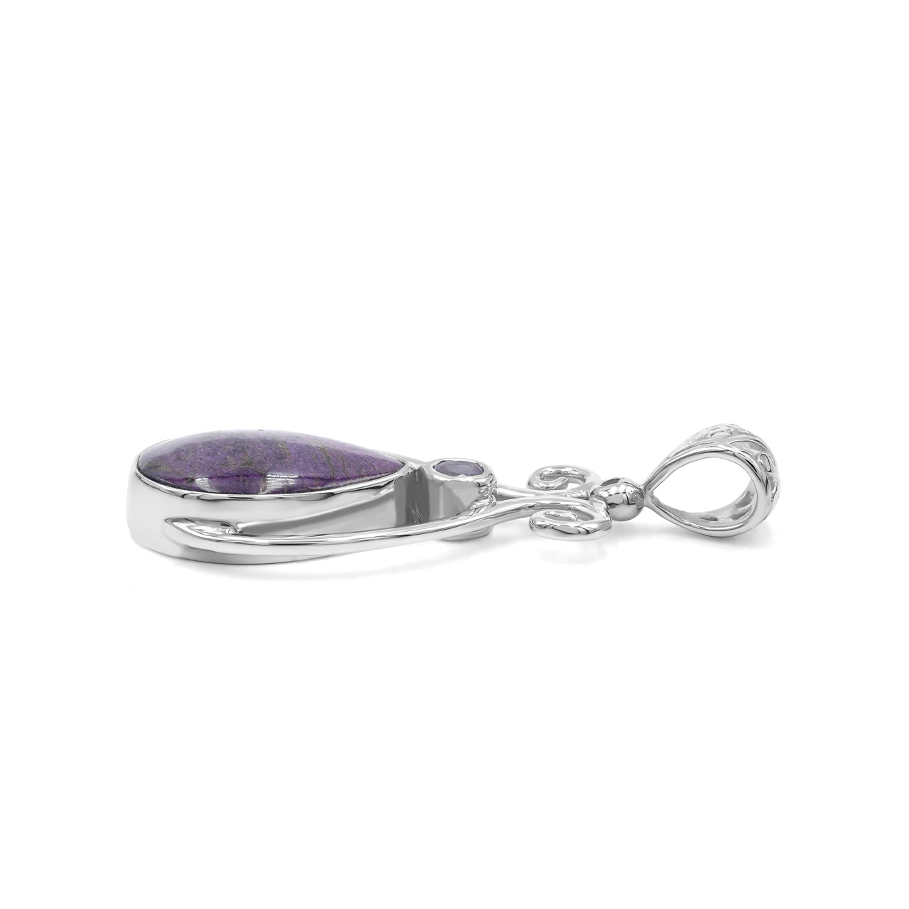 Starborn Purpurite and Amethyst Scrollwork Pendant in Fine Sterling Silver