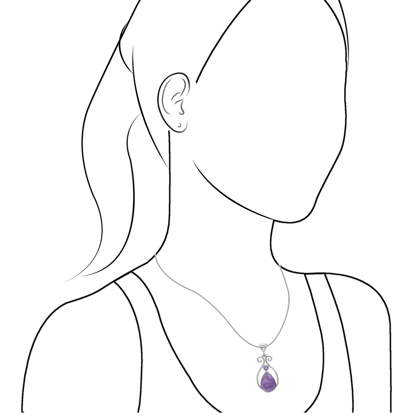 Starborn Purpurite and Amethyst Scrollwork Pendant in Fine Sterling Silver