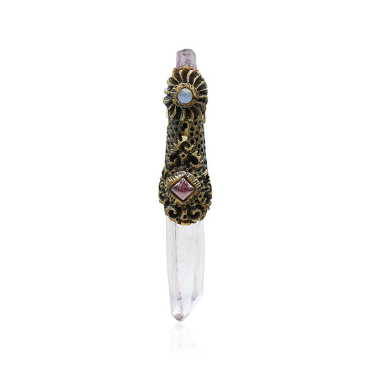 Starborn Vera Cruz Amethyst Crystal Wand Pendant with Rainbow Moonstone, Garnet and Amethyst Rough