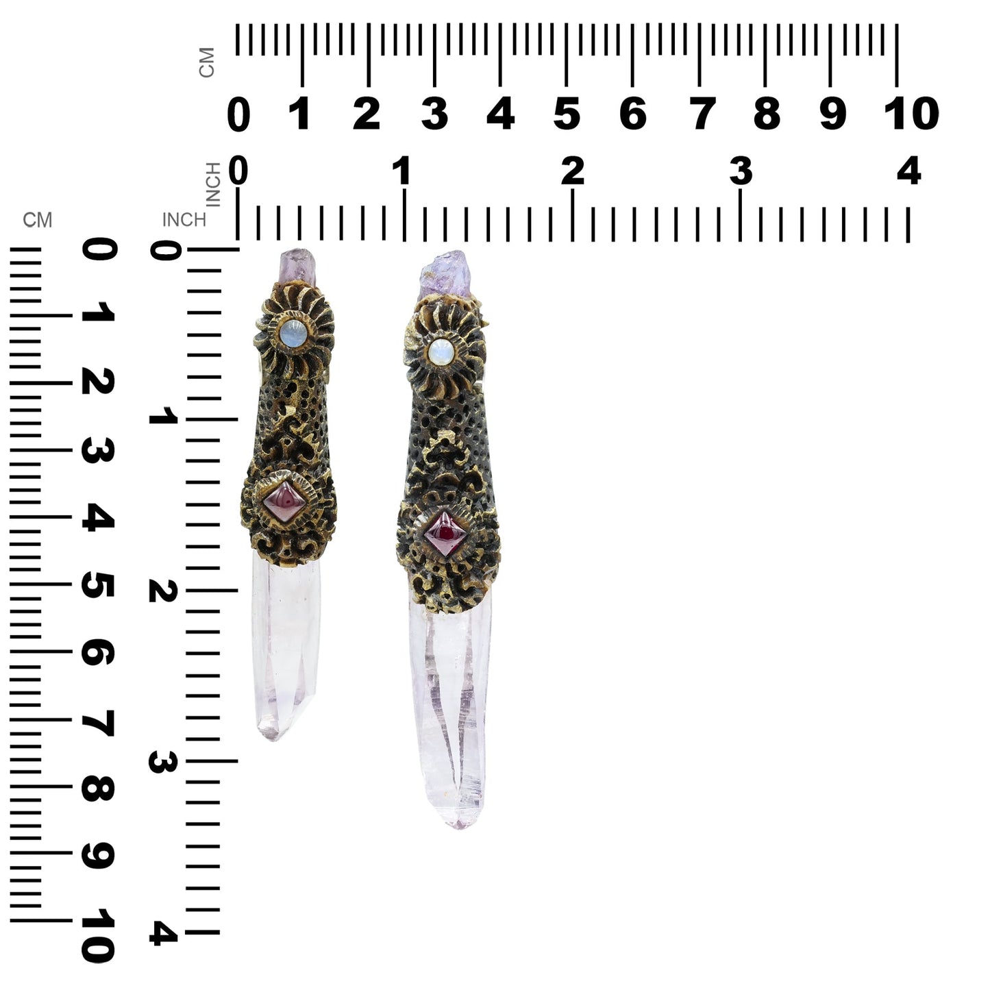 Starborn Vera Cruz Amethyst Crystal Wand Pendant with Rainbow Moonstone, Garnet and Amethyst Rough