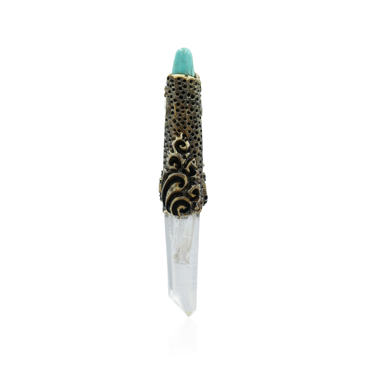 Starborn Angel Aura Quartz Crystal Wand Pendant with Rainbow Moonstone and Turquoise