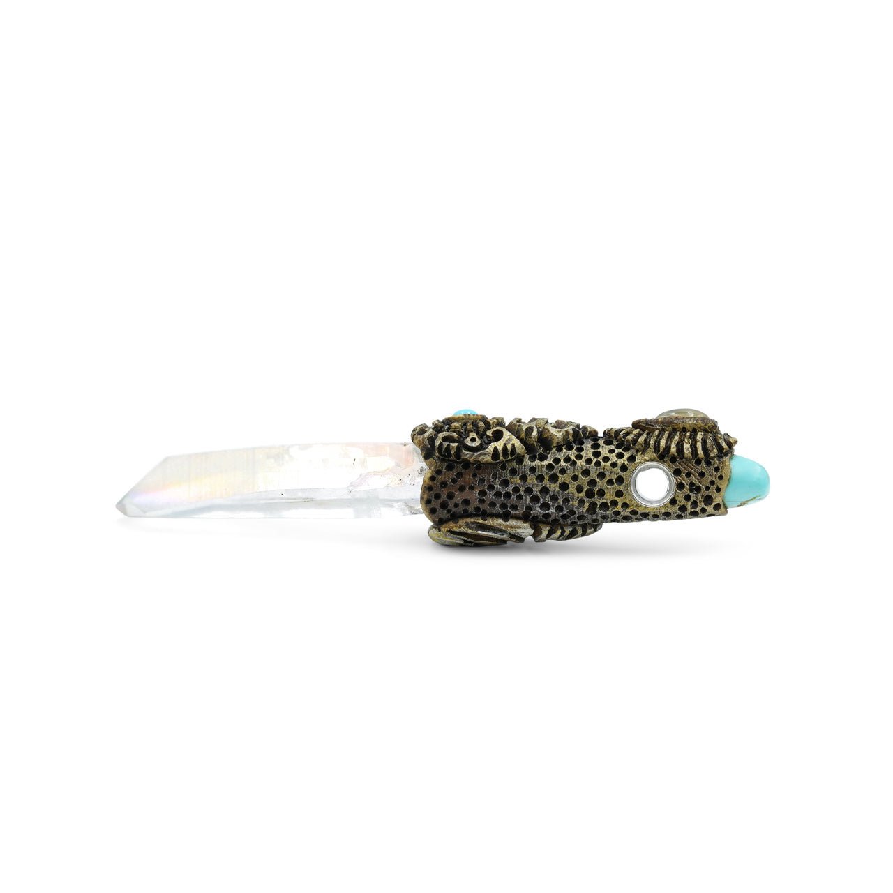 Starborn Angel Aura Quartz Crystal Wand Pendant with Rainbow Moonstone and Turquoise