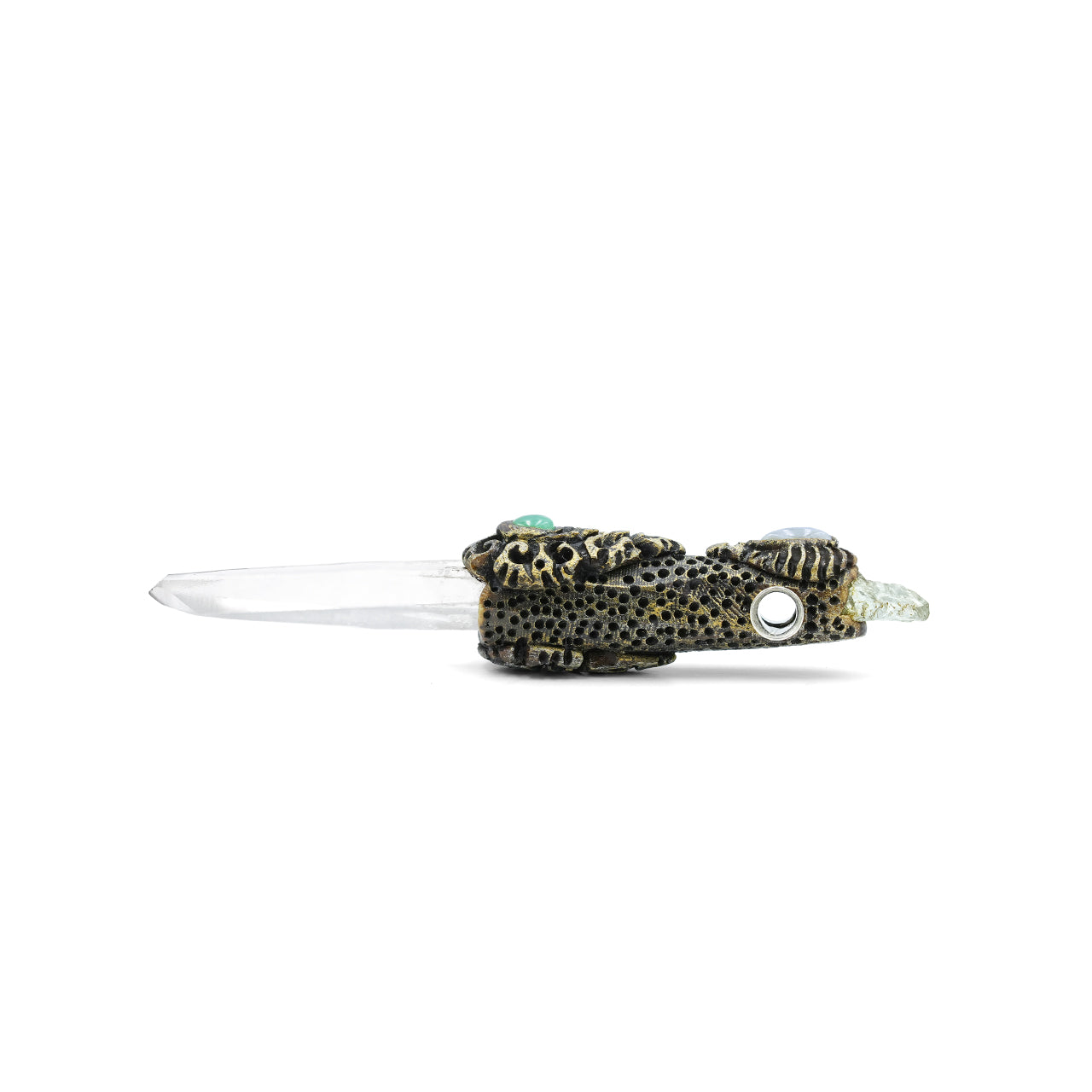 Starborn Quartz Crystal Wand Pendant with Aquamarine, Chrysoprase and Rainbow Moonstone