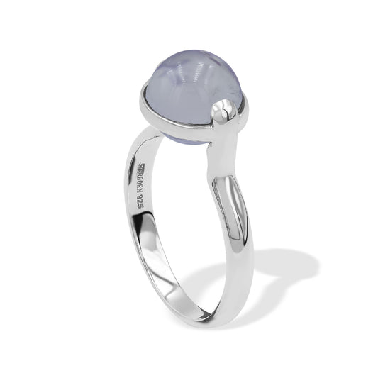 Starborn Moon Amethyst Sphere Ring with Silver Band in Sterling Silver