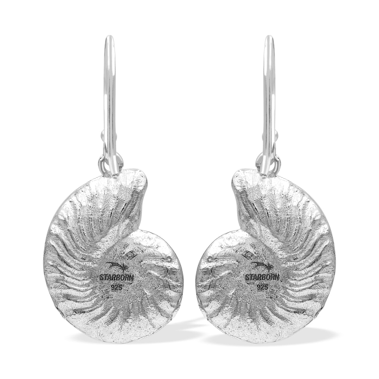 Starborn Nautilus Ammonite with Gemstones Inlay Earring in Sterling Silver - Large