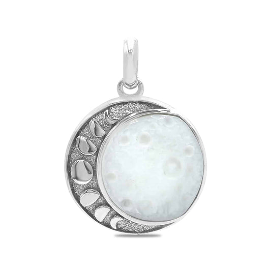 Starborn Mother of Pearl Moon Phases Carved Pendant in Sterling Silver