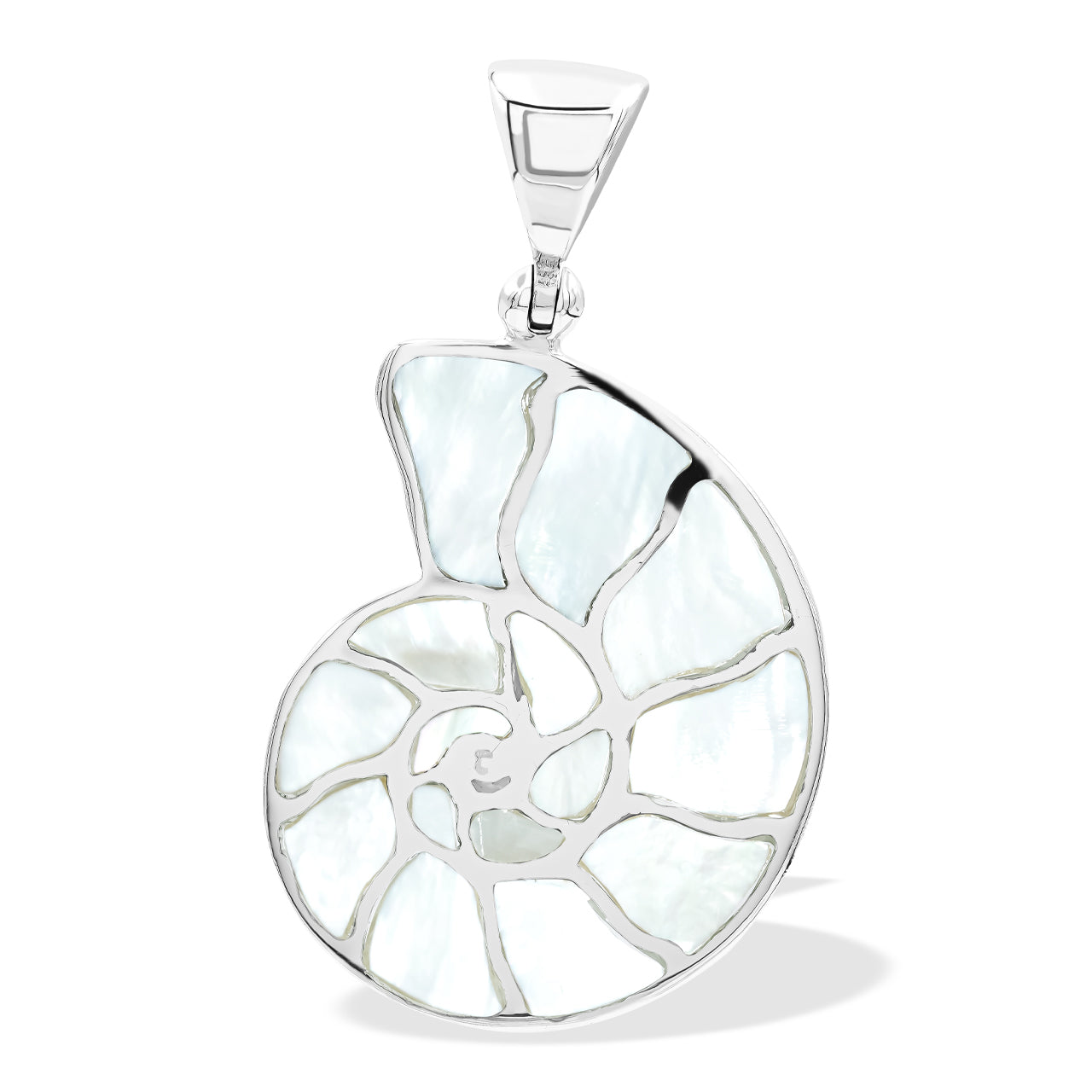 Starborn Mother of Pearl Inlay Nautilus Ammonite Pendant in Sterling Silver