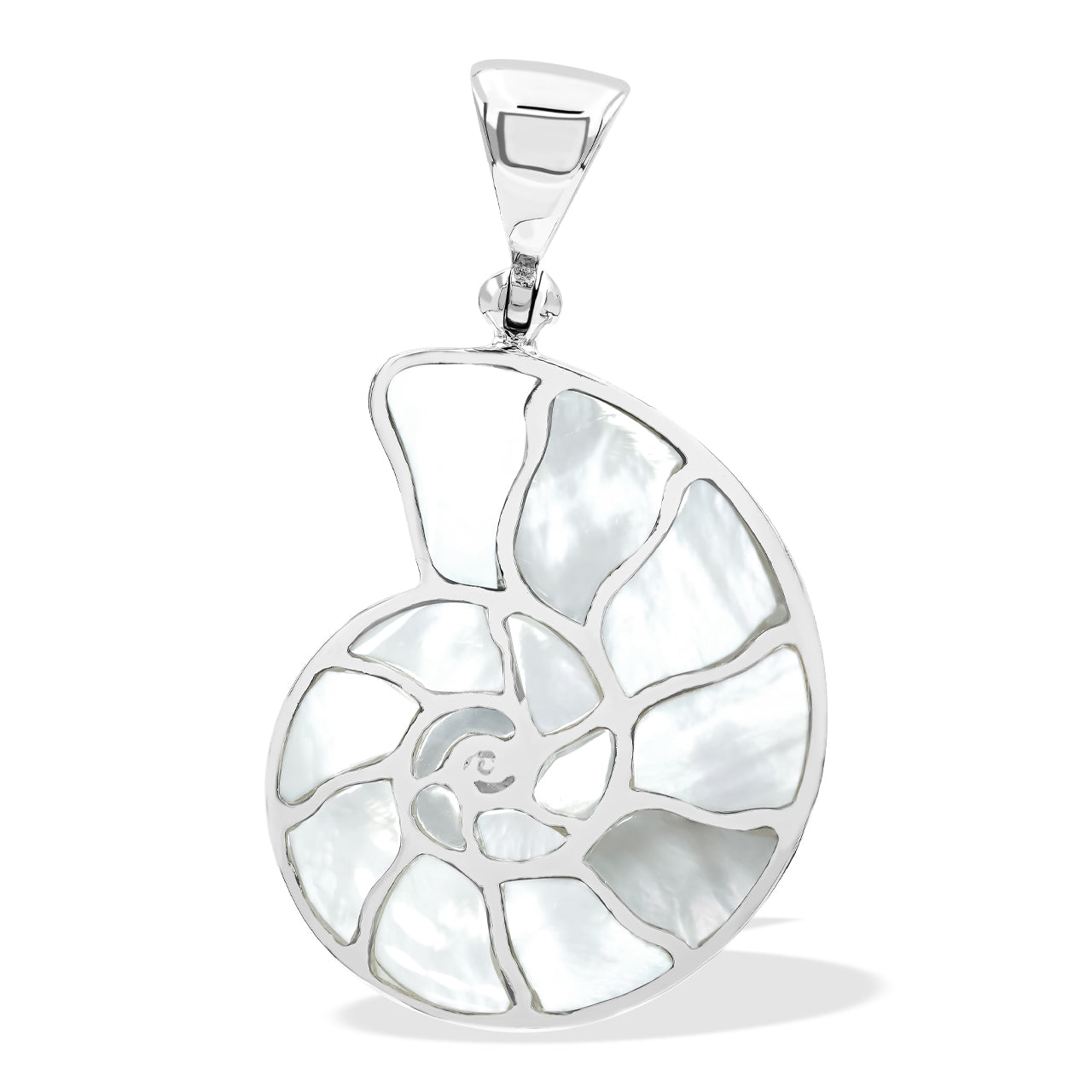 Starborn Mother of Pearl Inlay Nautilus Ammonite Pendant in Sterling Silver