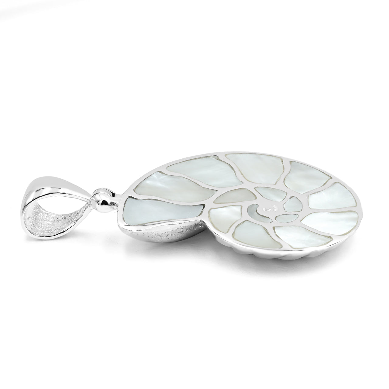 Starborn Mother of Pearl Inlay Nautilus Ammonite Pendant in Sterling Silver