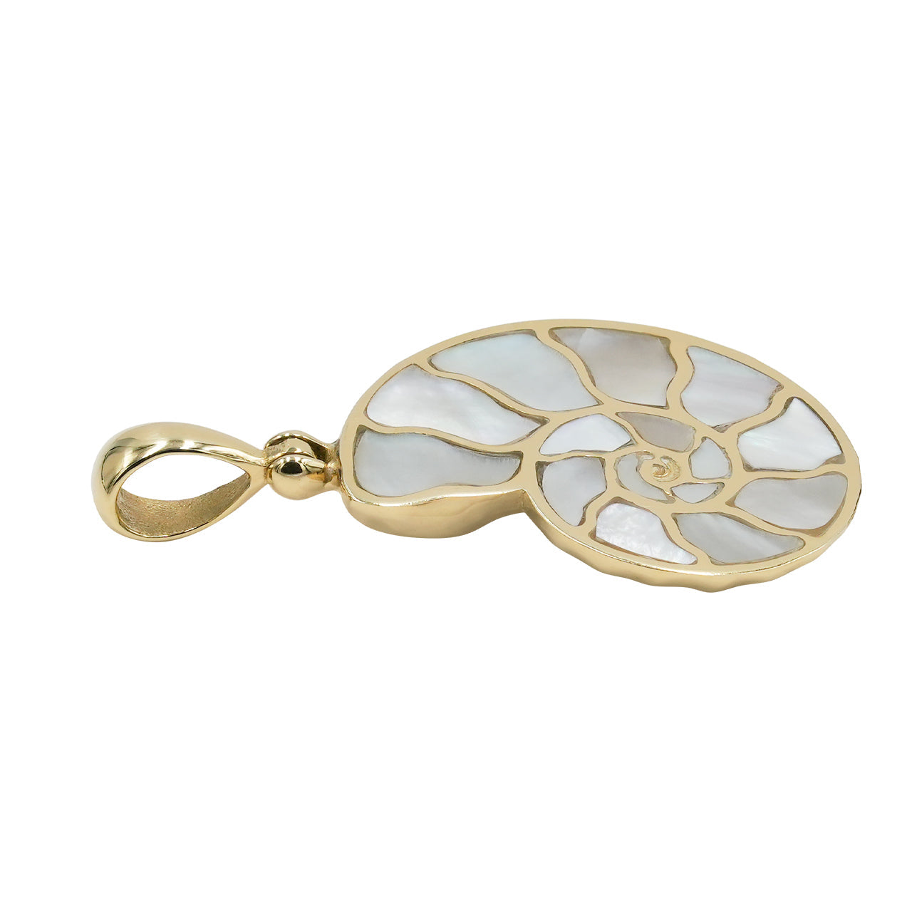 Starborn Mother of Pearl Inlay Nautilus Ammonite Pendant in Sterling Silver