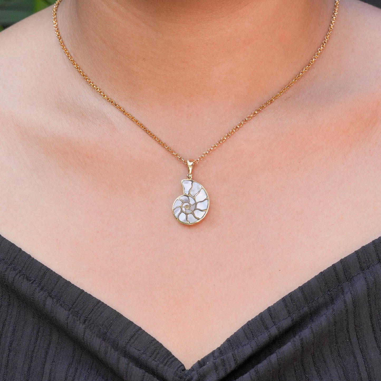 Starborn Mother of Pearl Inlay Nautilus Ammonite Pendant in Sterling Silver