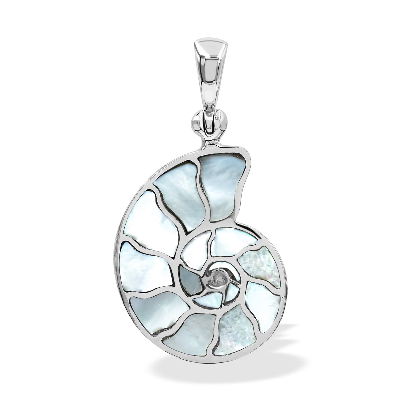Starborn Mother of Pearl Inlay Nautilus Ammonite Pendant in Sterling Silver