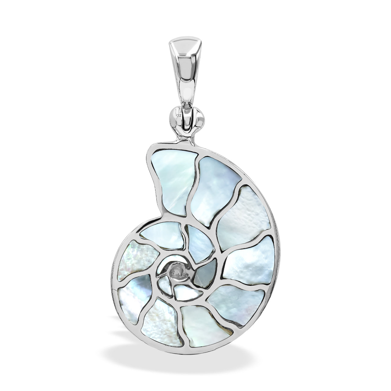 Starborn Mother of Pearl Inlay Nautilus Ammonite Pendant in Sterling Silver