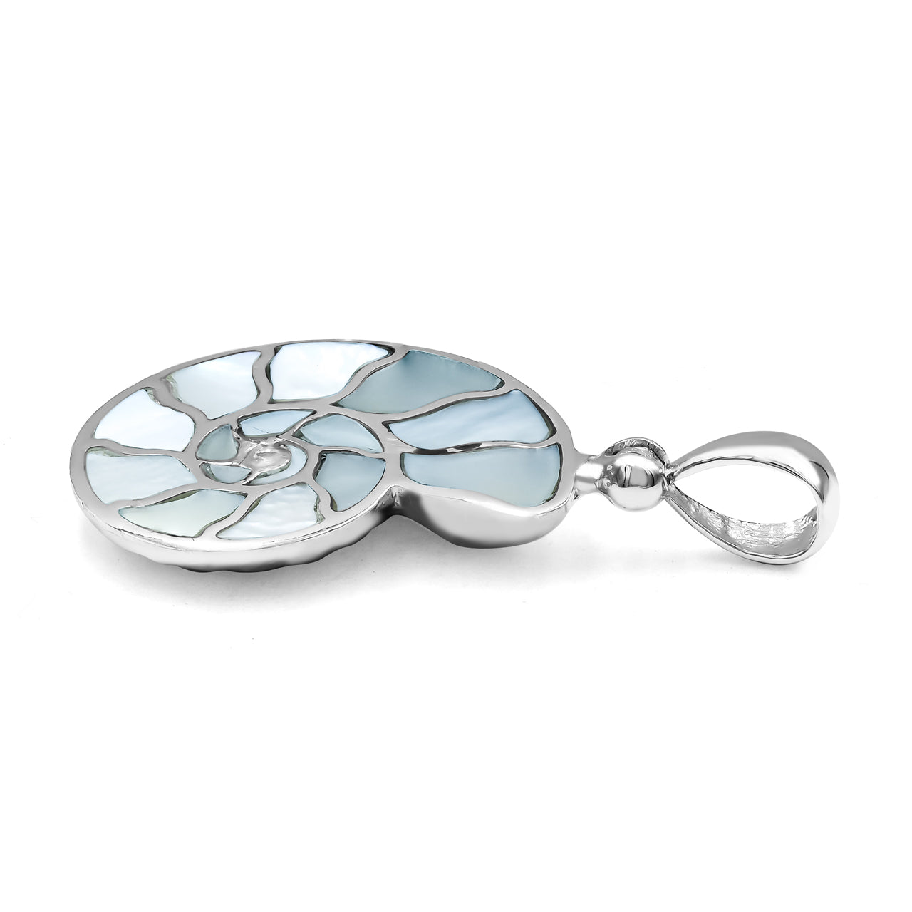 Starborn Mother of Pearl Inlay Nautilus Ammonite Pendant in Sterling Silver