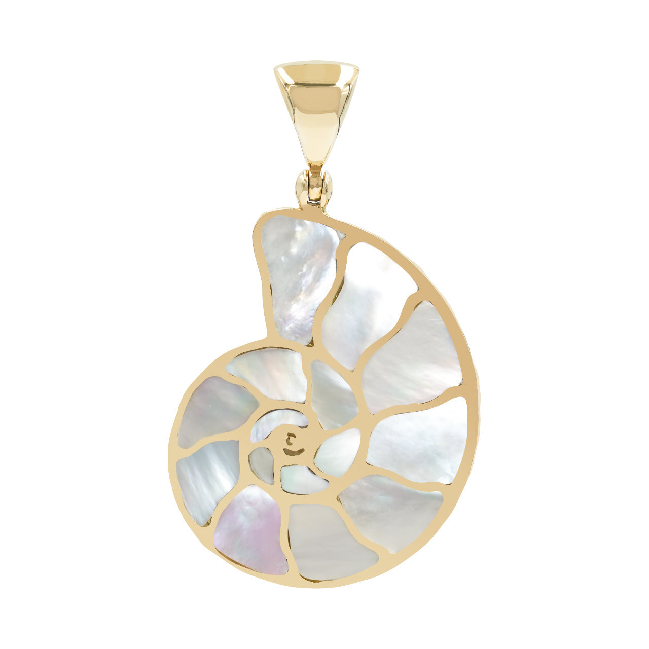Starborn Mother of Pearl Inlay Nautilus Ammonite Pendant in Sterling Silver