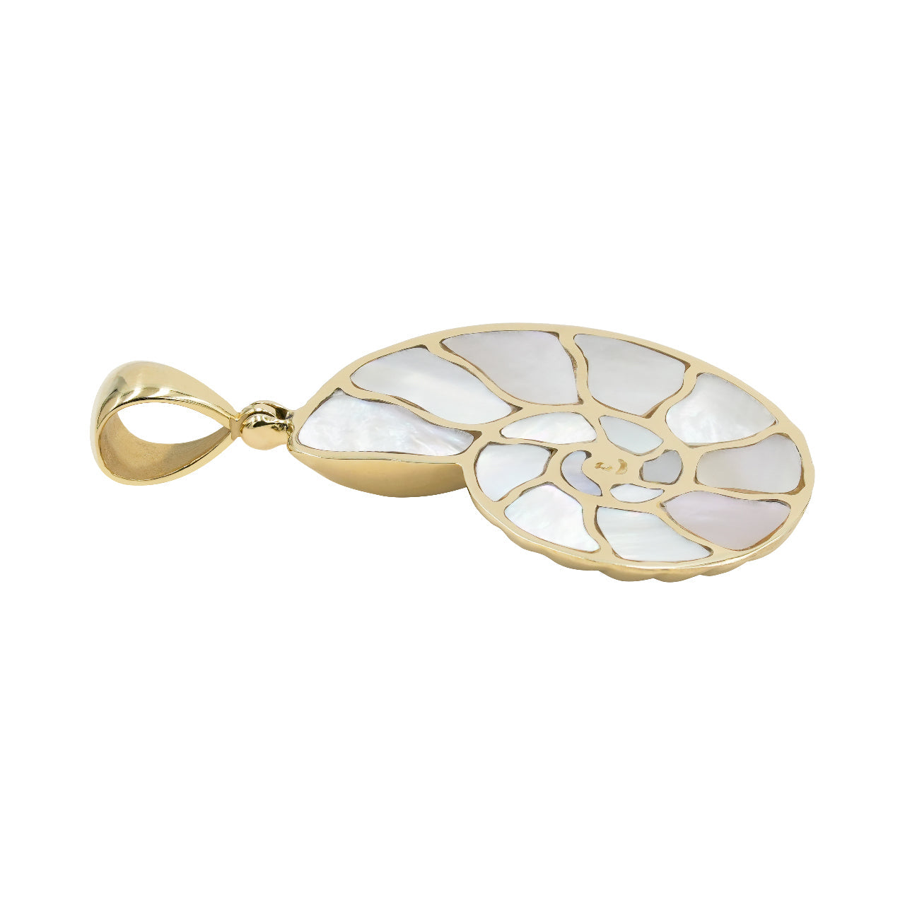 Starborn Mother of Pearl Inlay Nautilus Ammonite Pendant in Sterling Silver