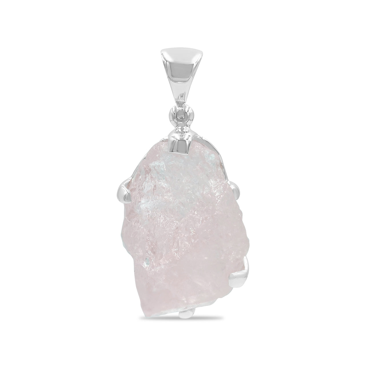 Starborn Morganite Rough Prong Set Pendant in Sterling Silver - Large