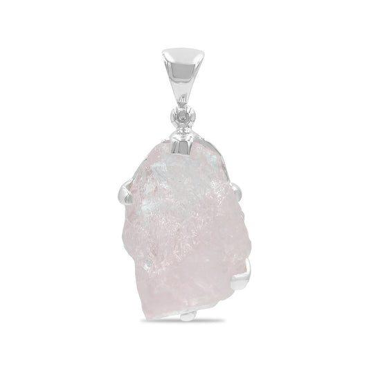 Starborn Morganite Rough Prong Set Pendant in Sterling Silver - Large