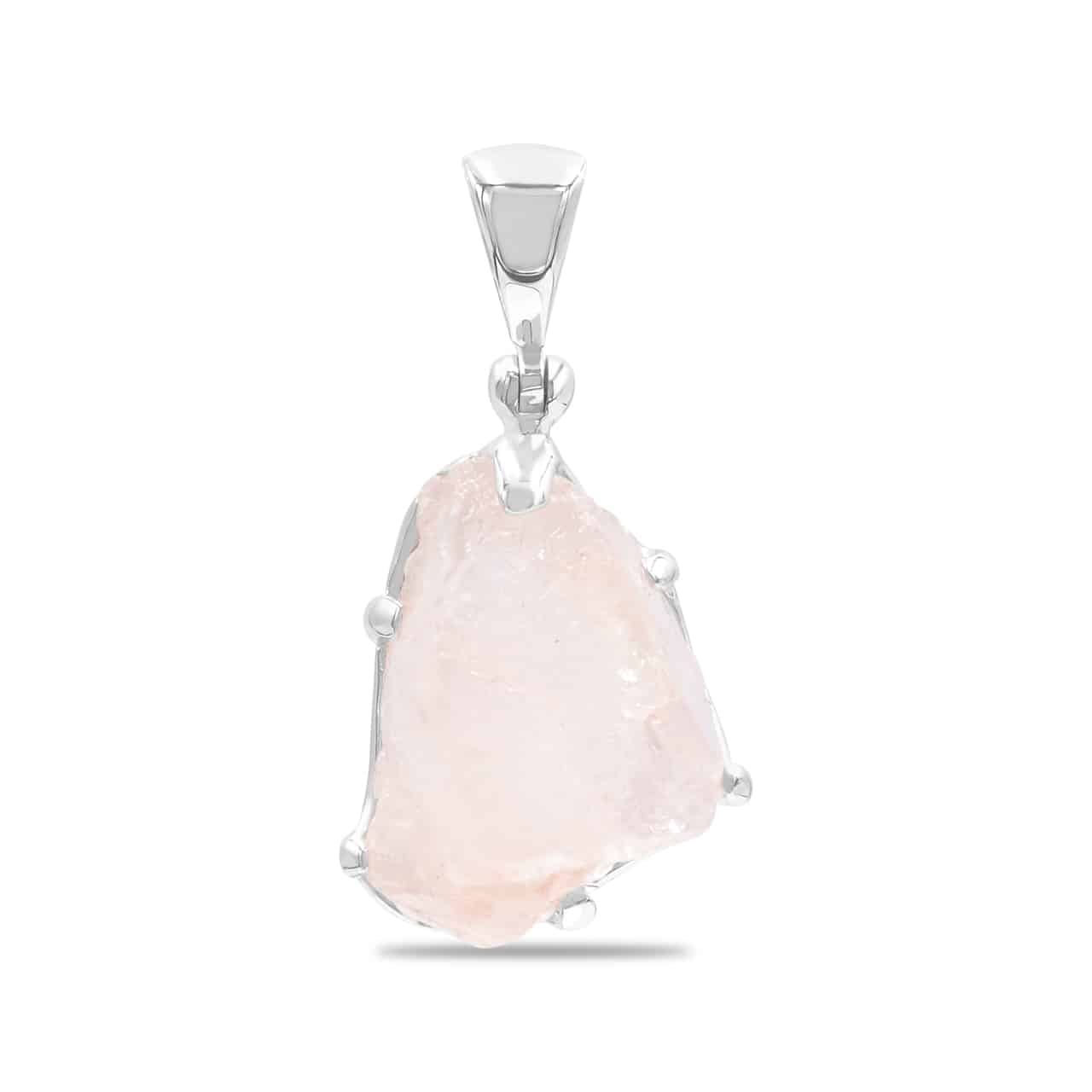 Starborn Morganite Rough Prong Set Pendant in Sterling Silver - Extra Large