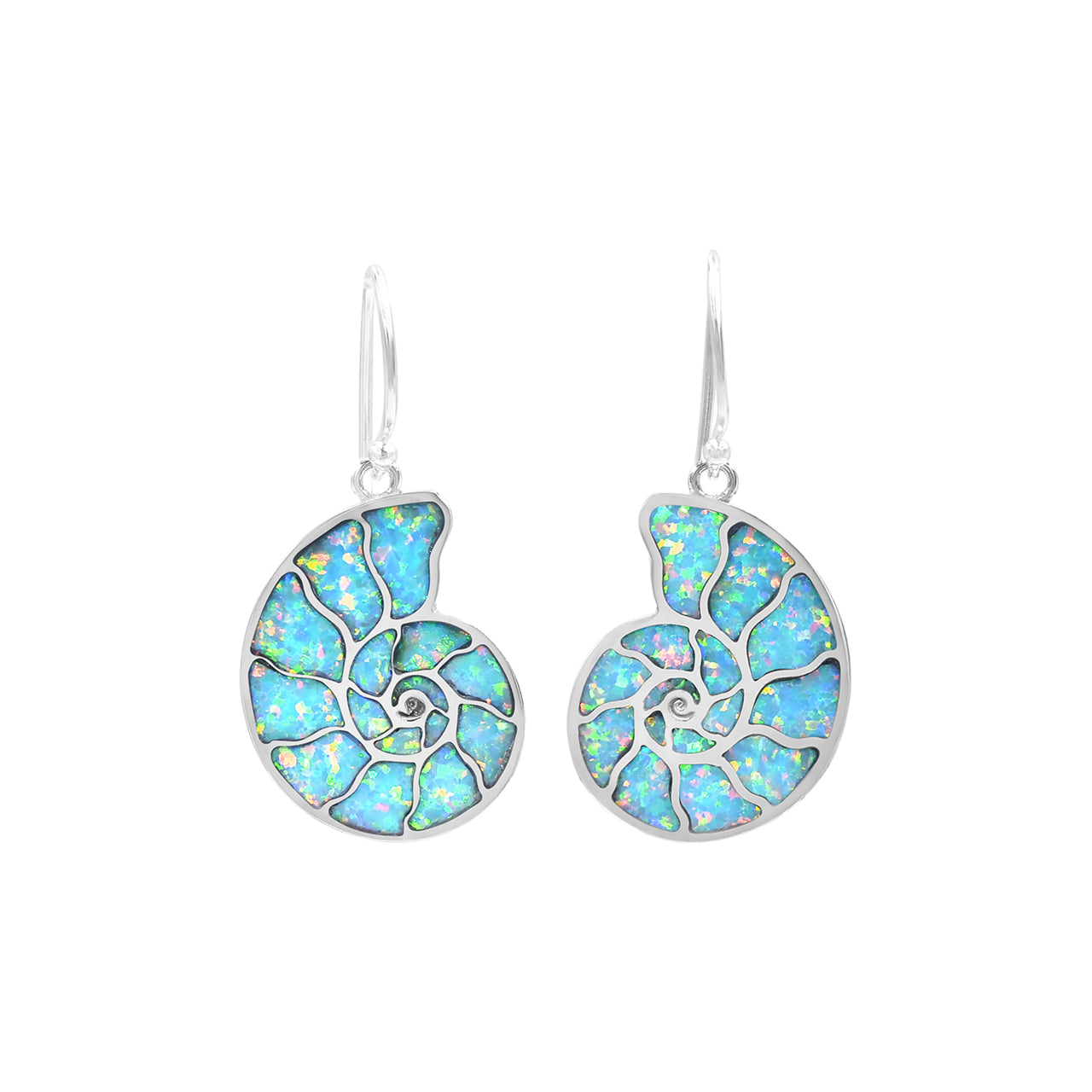 Starborn Cultured Opal Inlay Nautilus Earrings in Sterling Silver